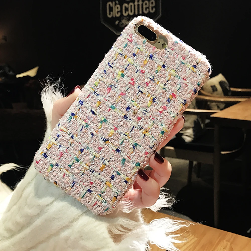 Velboa Fabric Phone Case For iPhone 6 6s 7 8 Plus X Woven Plush Cloth Soft Shockproof Ultra Thin Mobile Protective Shell Cover |