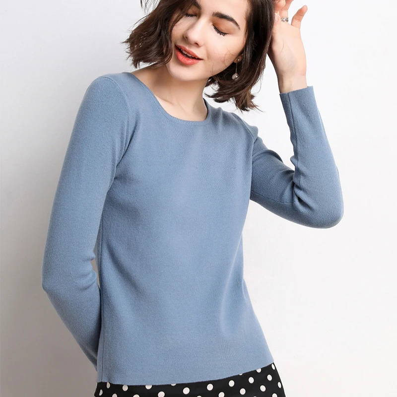 2020 new women's pullover square collar sweater spring and autumn basic slim cashmere wool blend soft solid fashion | Женская одежда