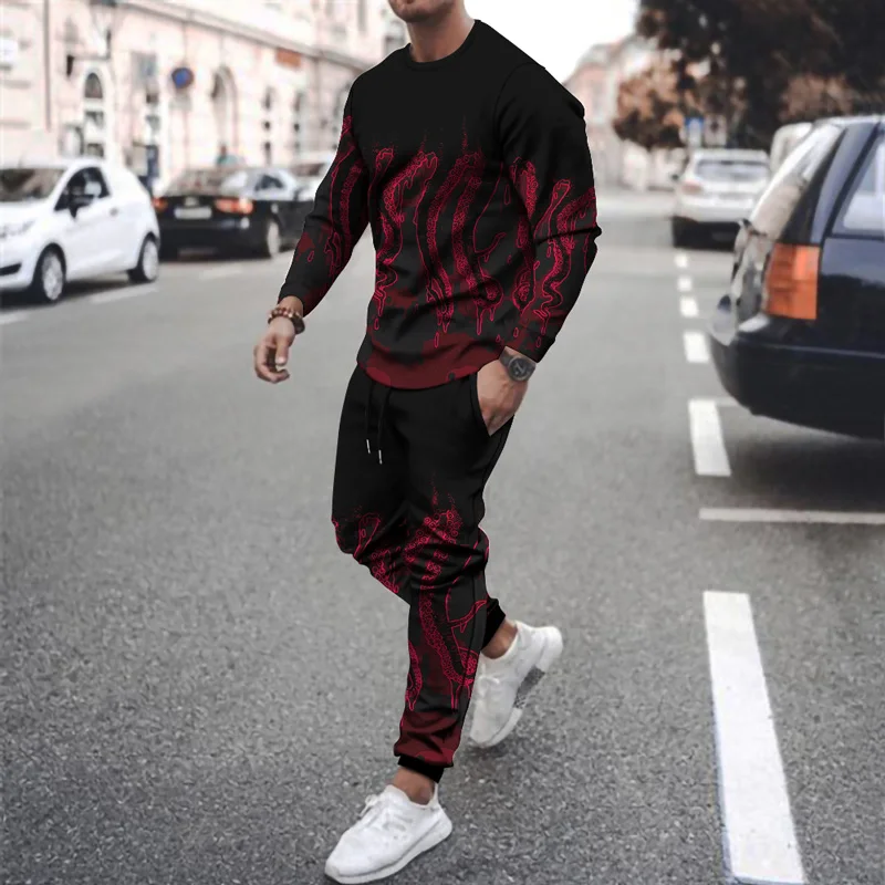 

Men's Fashion Casual Suit Summer Long Sleeve Sweatshirt Sweatpants Quick-drying Men's 3D Printing Casual Home Wear Mens Suits