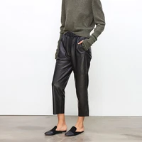 genuine leather harem pants womens real sheepskin trousers high waist 2021 new elastic waist streetwear plus size pants