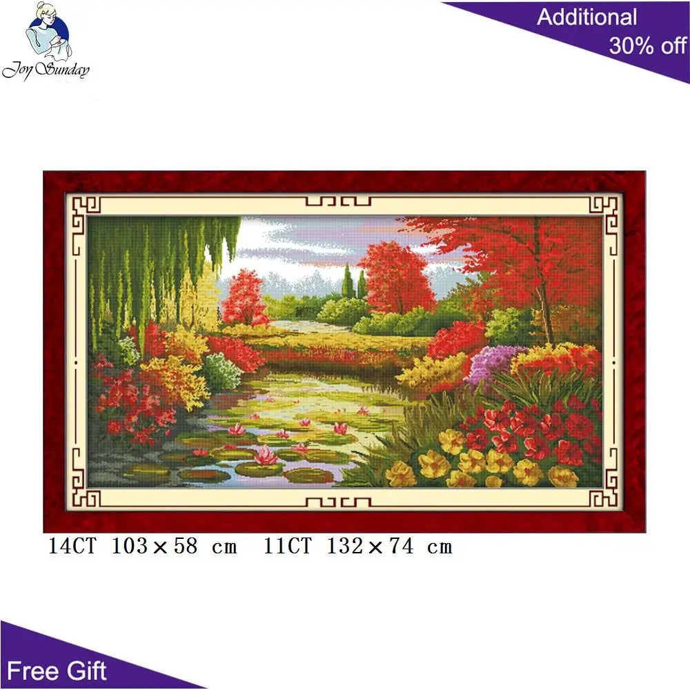 

Your Gift Autumn Scene Embroidery F118 14CT 11CT Counted and Stamped Home Decor Autumn Scene In Lotus Pond Cross Stitch Kits