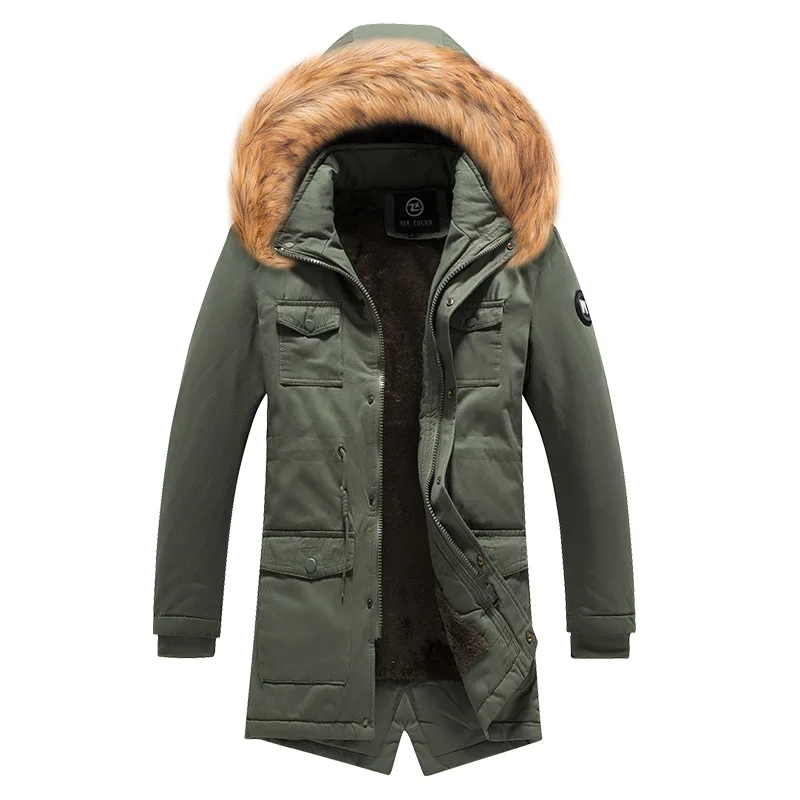 

Men Winter Warm Fur Collar Long Thick Cotton Casual Parkas Jacket Coat Male Brand Pockets Outwear Waterproof Jacket Parka Men