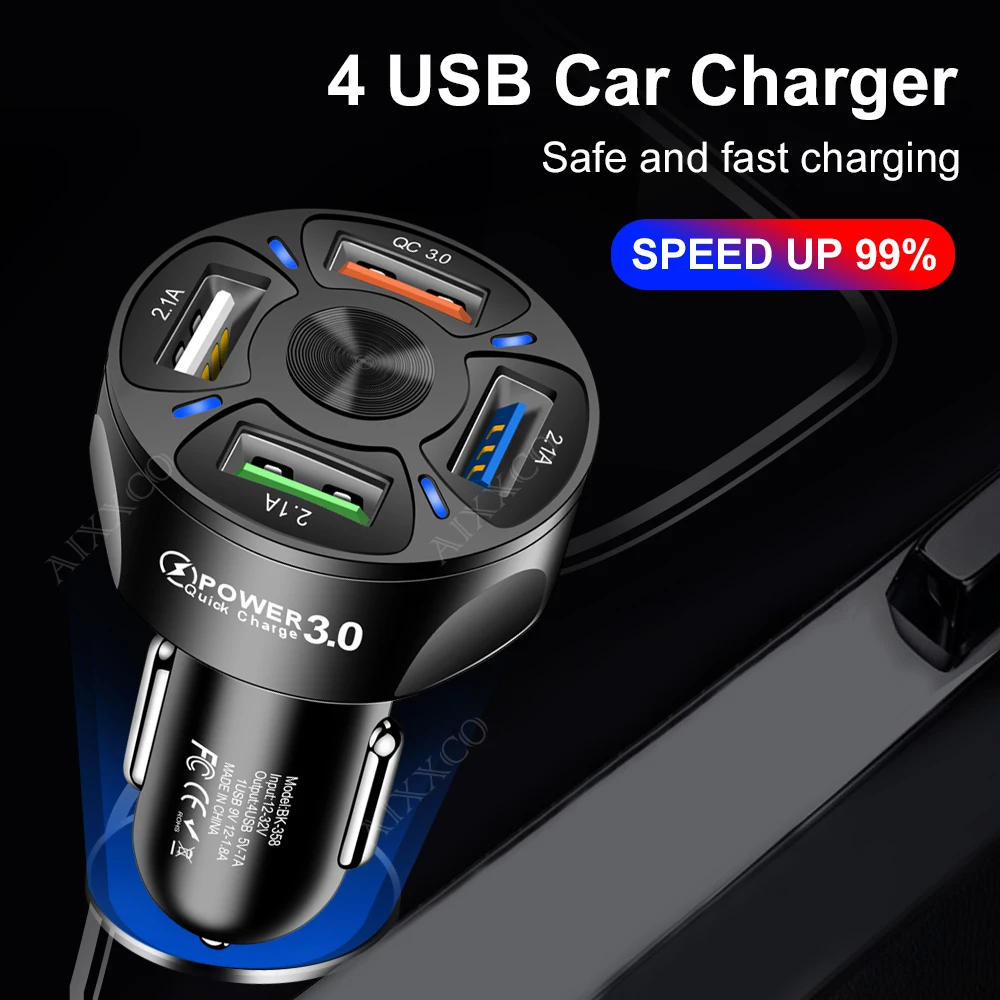 Автомобильное зарядное устройство AIXXCO 35 Вт 7A 4 USB порта быстрая зарядка QC для телефона адаптер iPhone 11 Pro Max 6 7 8