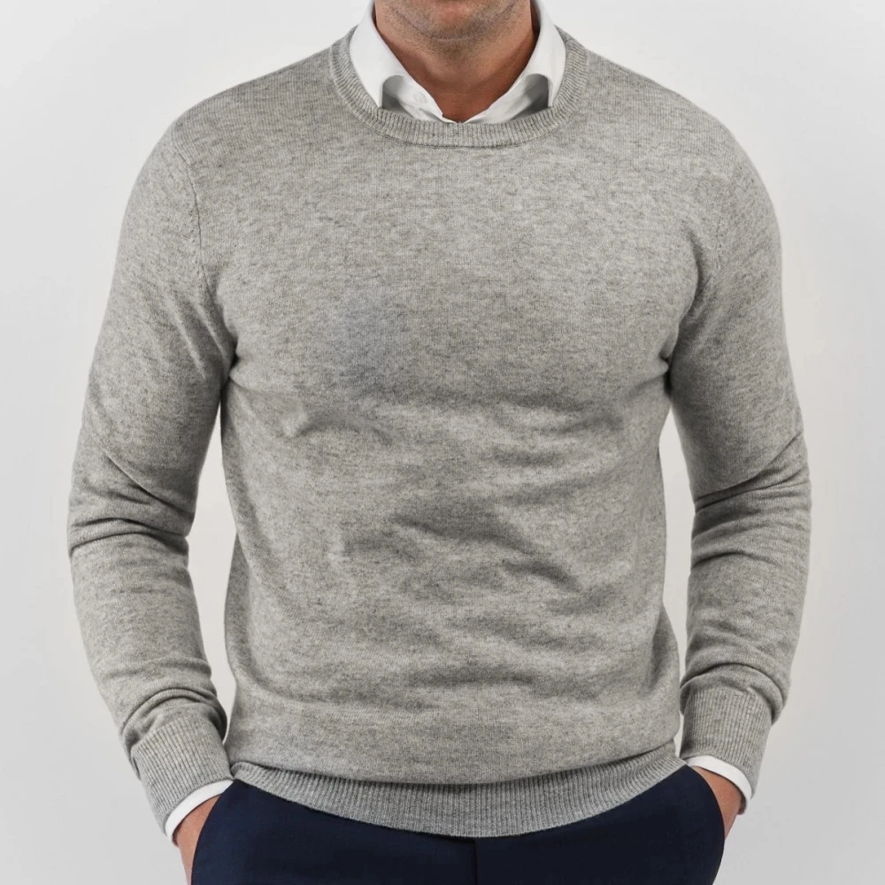 Мужской вязаный шерстяной свитер однотонный Повседневный хлопковый пуловер с