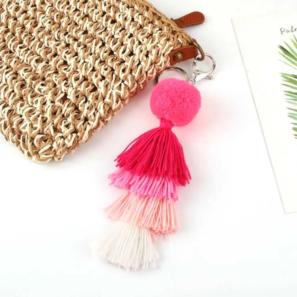1 Pc Bohemia Handmade Jewelry Pom Bag Charms Summer Multicolor Ball Boho Tassel Keychains For Women Wallet Party | Украшения и