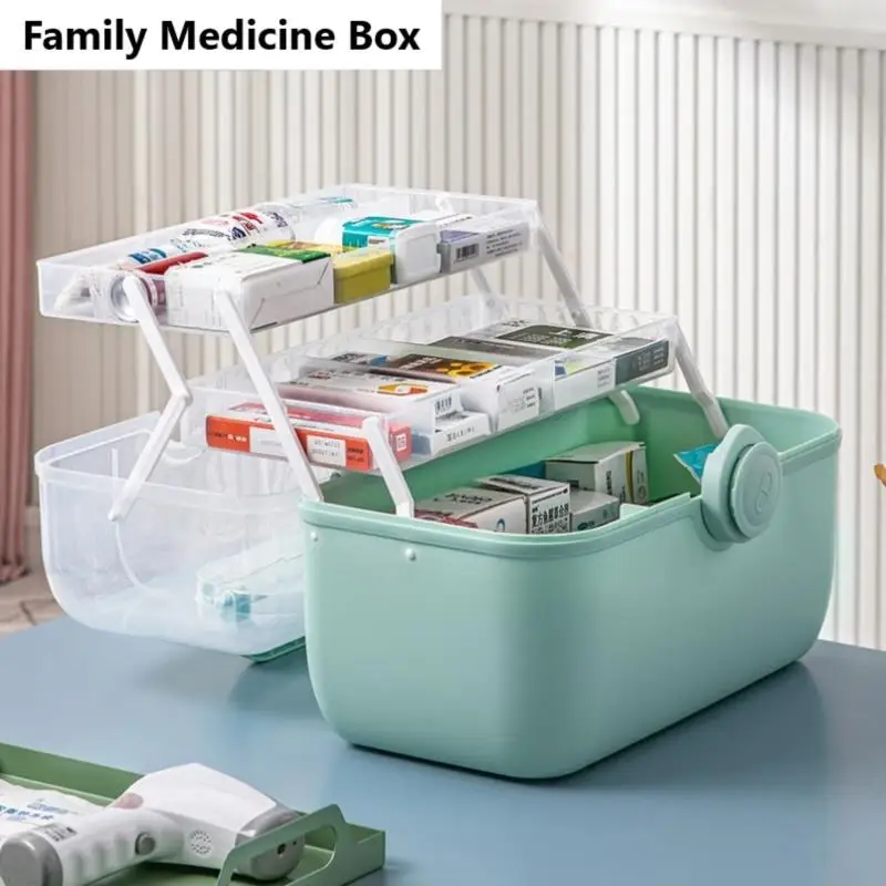 

Organizer Box Three Layer Plastic Handled Storage Box Case with Lid Sewing Craft Box Organizer First Aid Medicine Box 28x16CM