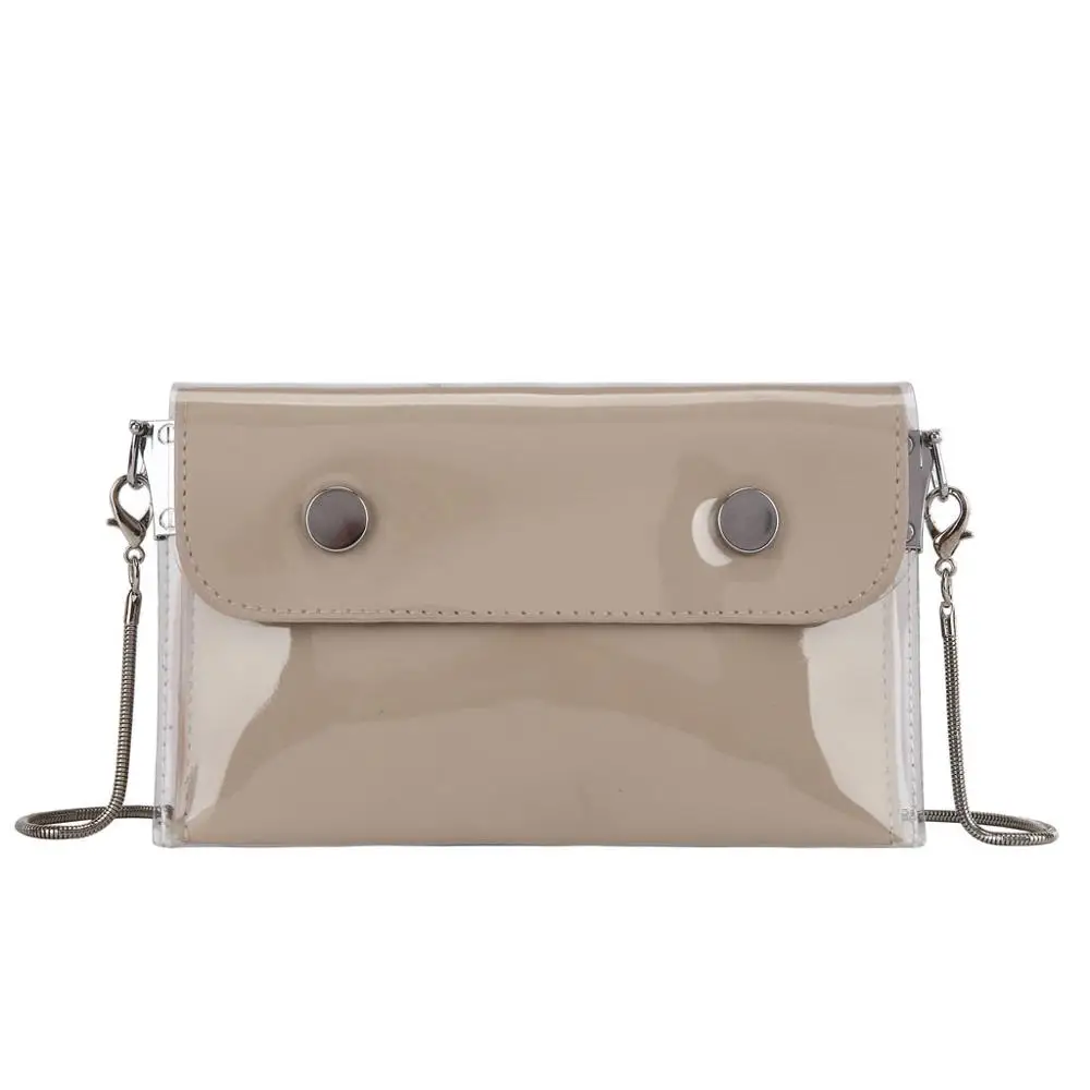 Khaki Women Waterproof Waist Bag Lether Jelly Chest Belt Bag PVC Ladies Transparent Crossbody Chain Bags Fashion Fanny Pack a08 - Color: Khaki