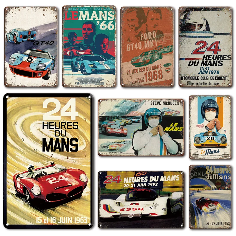 

Racing Car Poster Tin Sign Vintage 24 Le Mans Metal Plaque Garage Room Wall Art Decoration Plate Personalized Retro Home Decor