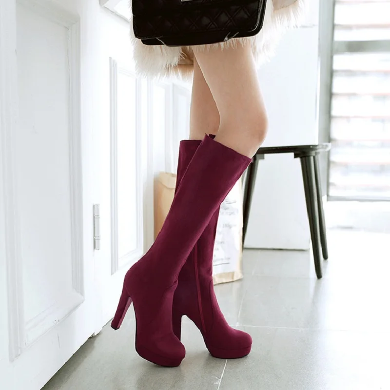 Zatsopano модные замшевые высокие сапоги до колена ботинки с высоким голенищем