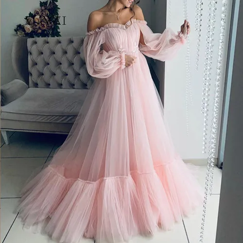 As image pink Очаровательное небесно-голубое вечернее фатиновое бальное платье с v-образным вырезом и аппликацией без рукавов vestido de festa Longo - Цвет: As image pink