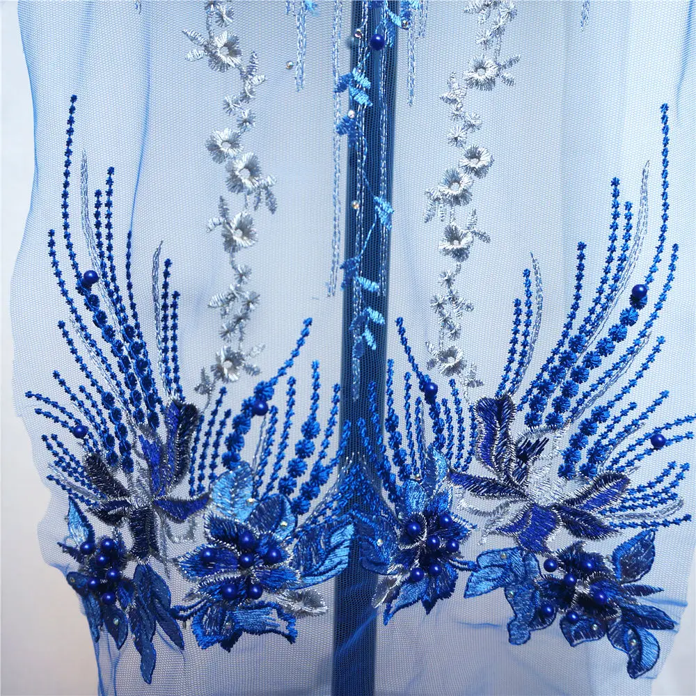 1 компл. Королевский синий кружевной тканевый цветок Кисточки бусины Стразы