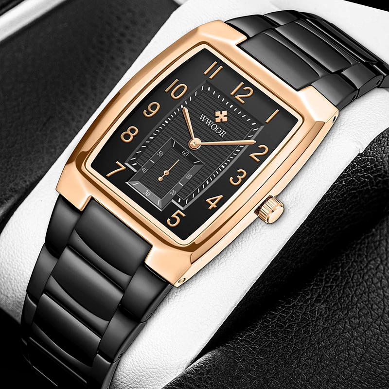 

WWOOR Relogio Masculino 2021 Fashion Men's Watch Top Brand Luxury Square Quartz Watch Casual Waterproof Date Sports Clock + Box