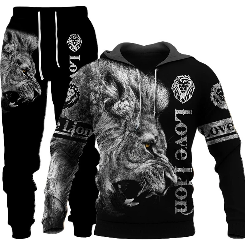 

Men's tiger 3D printed sweatshirt, lion Hoodie set, sportswear / sweater / Jacket / pants, sportswear, autumn and winter