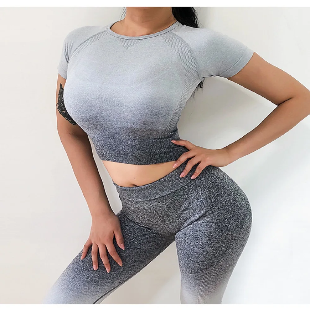 Sports Wear for Women Breathable Gym Shirt Gradual Tight Short Sleeve Exercise Yoga Spandex Sport Crop Top Workout | Спорт и