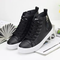 2021 autumn and winter new women high top shoes vulcanized pu leather lace up flats fashion sneakers best sellers boots
