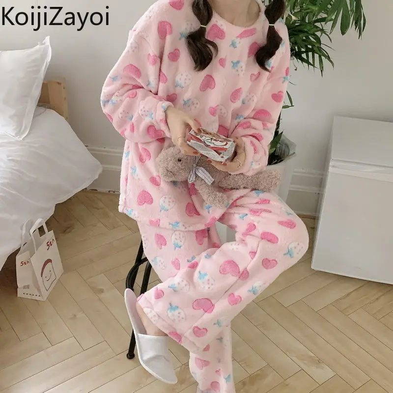

Милая Женская флисовая Пижама Koijizayoi, осенне-зимний уютный Женский комплект из двух предметов, пижама для студенток и девушек, комплект из дв...