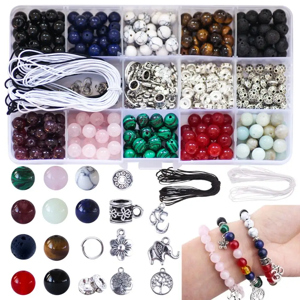 

418pcs Stone Beads Kits 8mm Loose Beads Gemstone Lava Stone with Accessories DIY Jewelry Findings Components Making