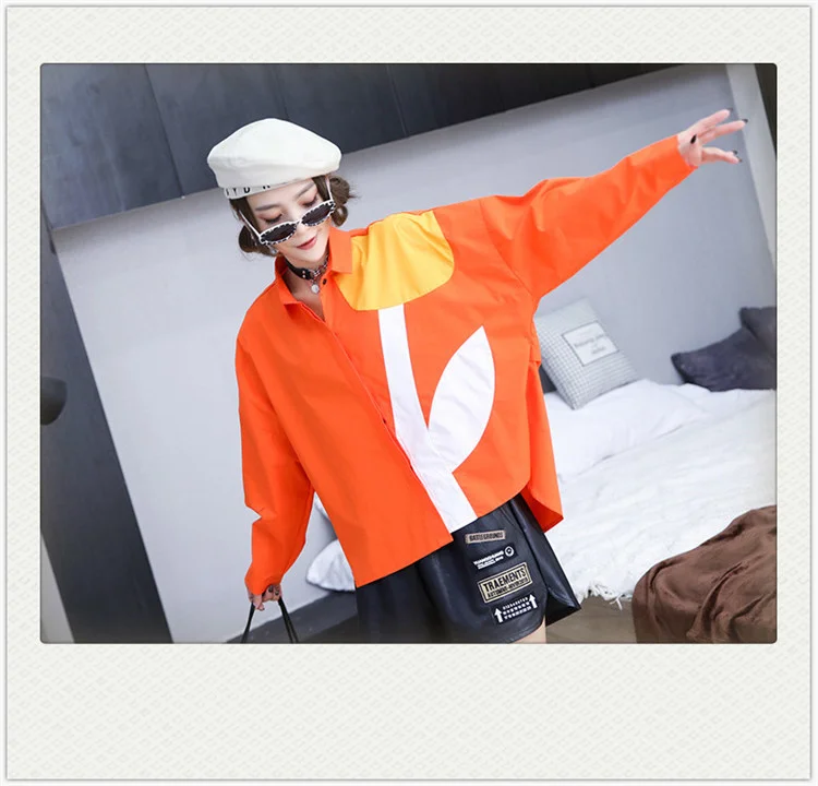

Vefadisa Orange Patchwork Women Blouse 2021 Autumn Batwing Sleeve Casual Shirts Oversize Temperament Long Sleeve Blouse QYF5941