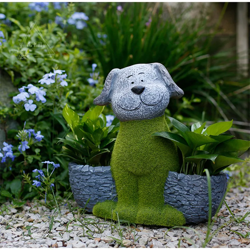 

Green Velvet Pug Double Flowerpot Pastoral Creative Balcony Layout Garden Landscape Kindergarten Plant Corner Decor M3684