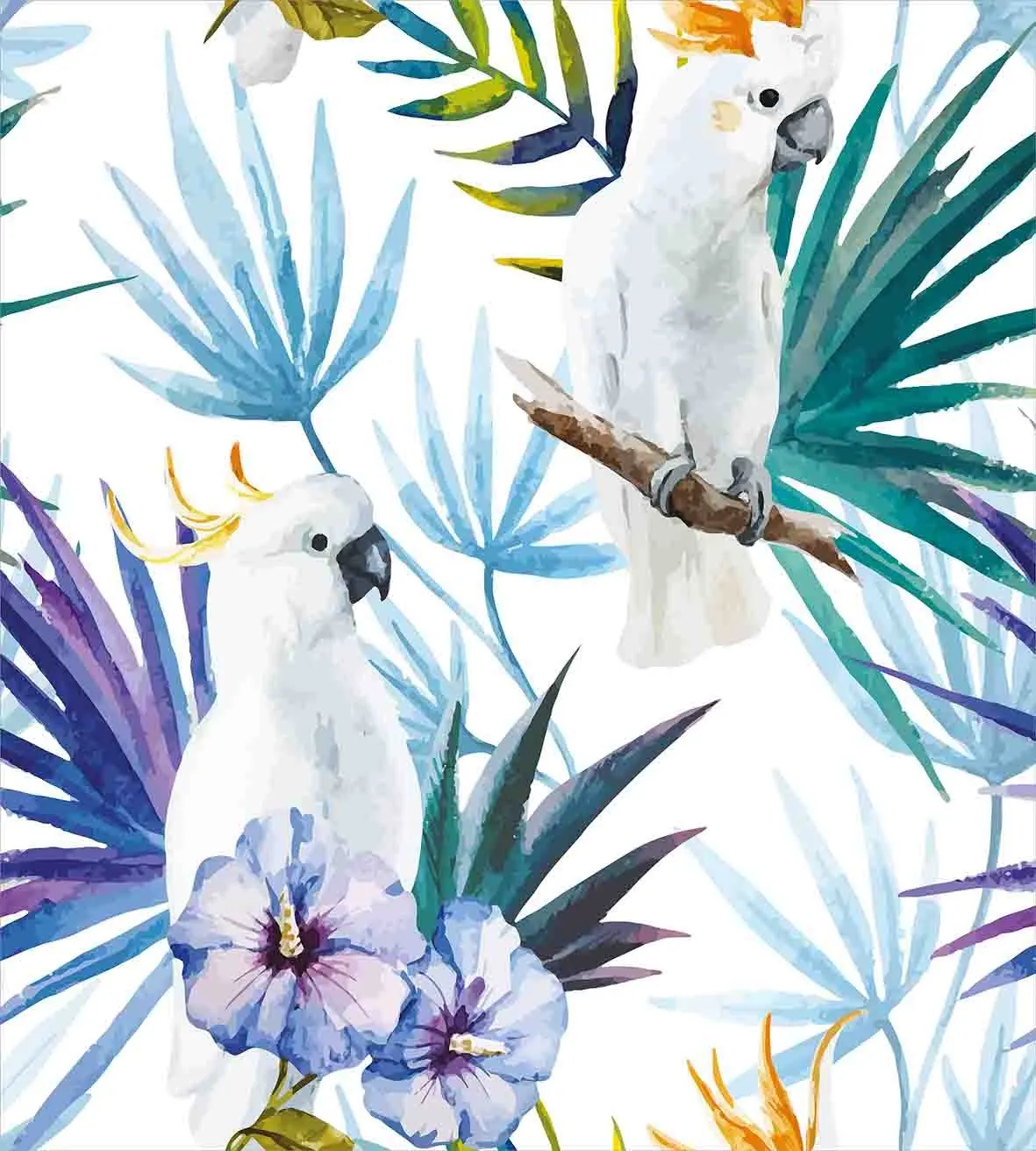 Тропический комплект пододеяльников акварельный Белый попугай птицы на Пальме
