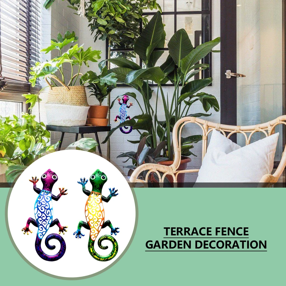 

Iron Art Gecko Metal Lizard Hanging Art Sculpture for Patio Wall Fence Backyard Farmhouse Outdoor Decorations Gift