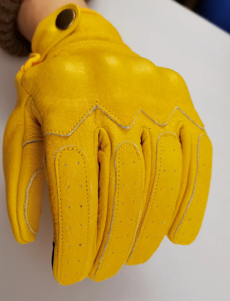 

Four seasons Cowhide Gloves Mens Women Driving Supertech Black/Yellow Racing Motorbike racing bike knight Leather motorcycle