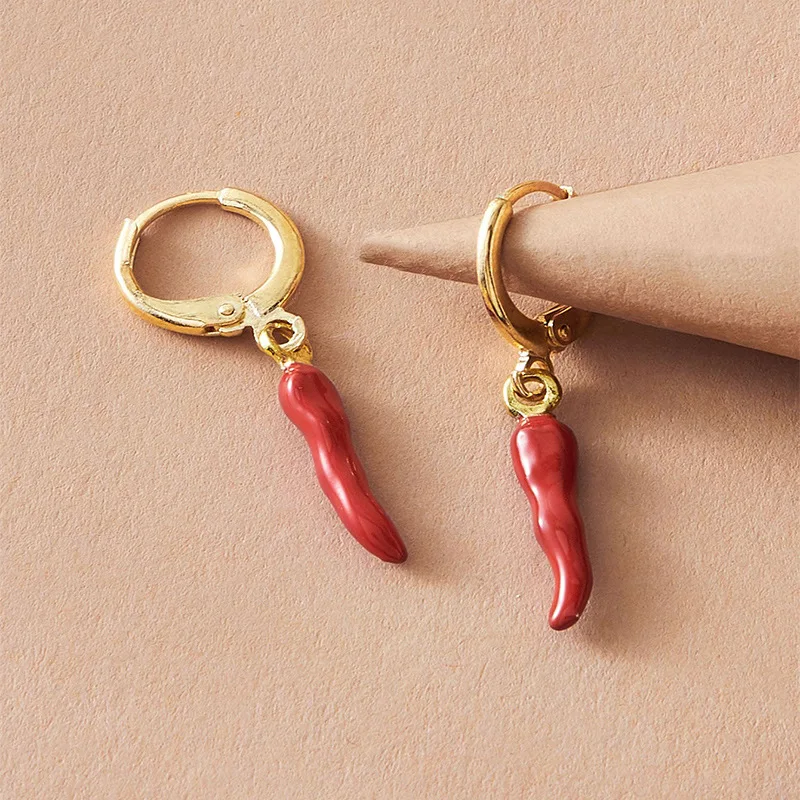 Gold Filled Red Enamel Hoop Earring 2021 New Wedding Gift Little Chili Pepper Charming Earring Delicate Women Fashion Jewelry
