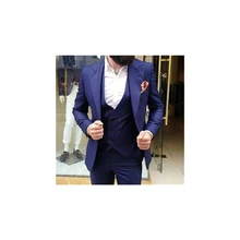 2022 Latest Peak Lapel Design Men's Navy Blue Suits Custom Made Single Breasted Fashion Casual Wear Blazer 3 Pieces Skinny (4)
