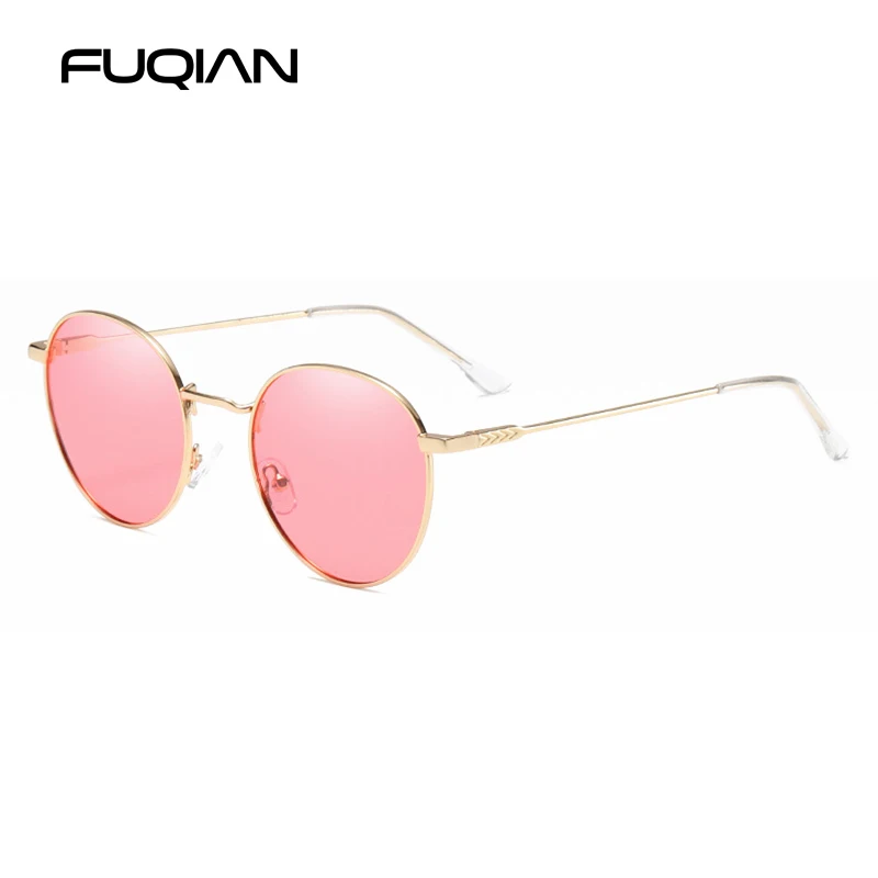 Gold Red FUQIAN новые роскошные круглые поляризованные солнцезащитные очки модные цветные металлические мужские и женские солнцезащитные очки антибликовые уличные очки UV400 - Цвет линз: Gold Red