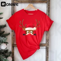 deer wear a christmas hat women red cute printed t shirts girl harajuku santa claus tops suitable all seasons gift clothes