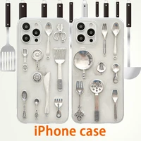suitable for iphone 12 11 pro x 7 8 plus xr xs max mini mobile phone case kitchen cutler cutlery fork and apple protective case