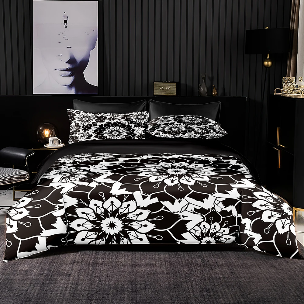 

Комплект постельного белья с рисунком черной мандалы, пододеяльник 220х240 с наволочкой, 200х20 0, пододеяльник, черный роскошный комплект постел...