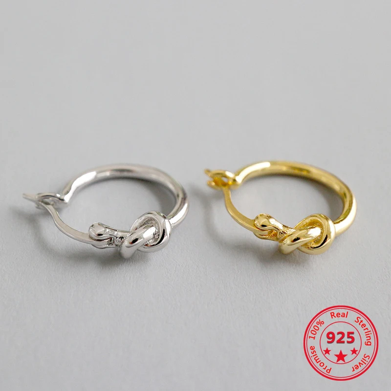 

925 sterling silver Japan & Korea simple knotted knot concentric knot gold color hoop earrings fine jewelry friend gift