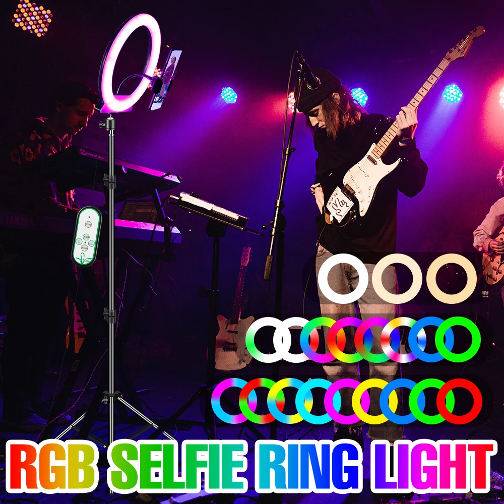 

Кольцевой светодиодный светильник RGB для селфи, лампа с регулируемой яркостью для фотосъемки, с подставкой для телефона, 5 В, USB