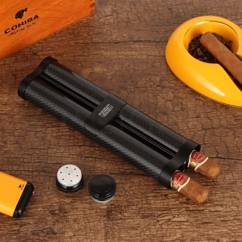 LUBINSKI карбоновое волокно двойная сигарная трубка Мини Портативная сигара Humidor