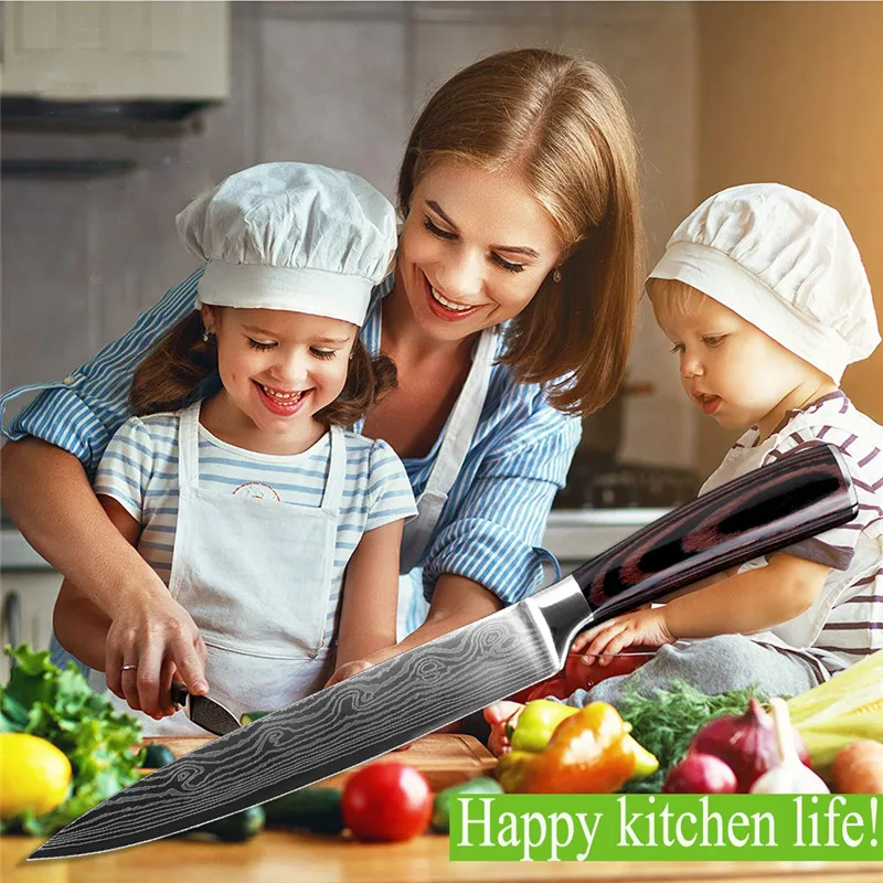 

Kitchen Knife Set Stainless Steel Blades Damascus Laser Pattern Chef Knife Utility Paring Cooking Tools Kitchen Noze Kuchenne