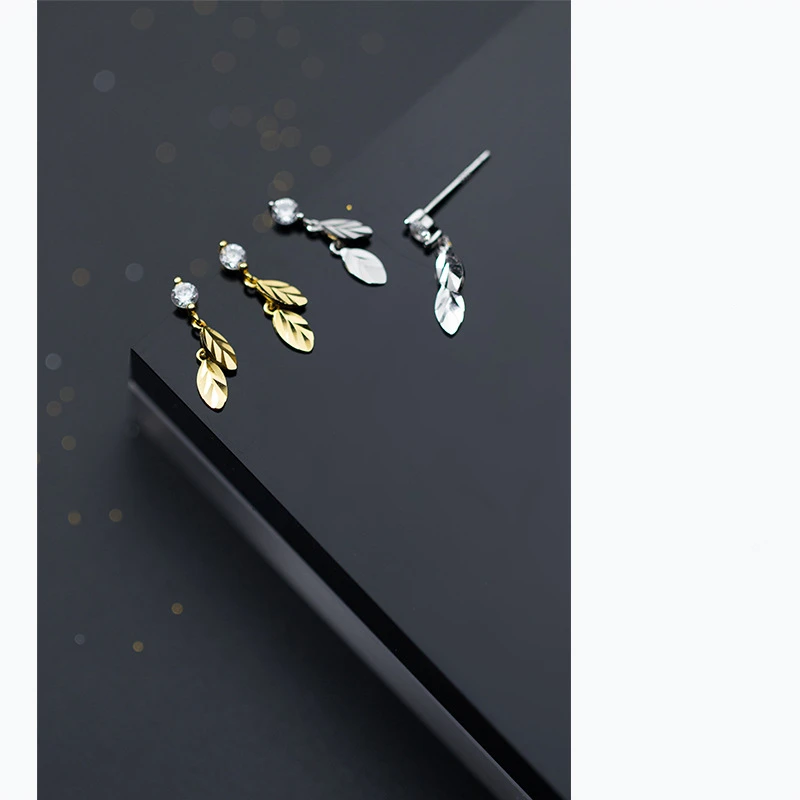 925 Sterling Silver Color 16mmX5mm Leaves CZ High Quality Stud Earrings For Girl Friend Lady Daughter Gift | Украшения и