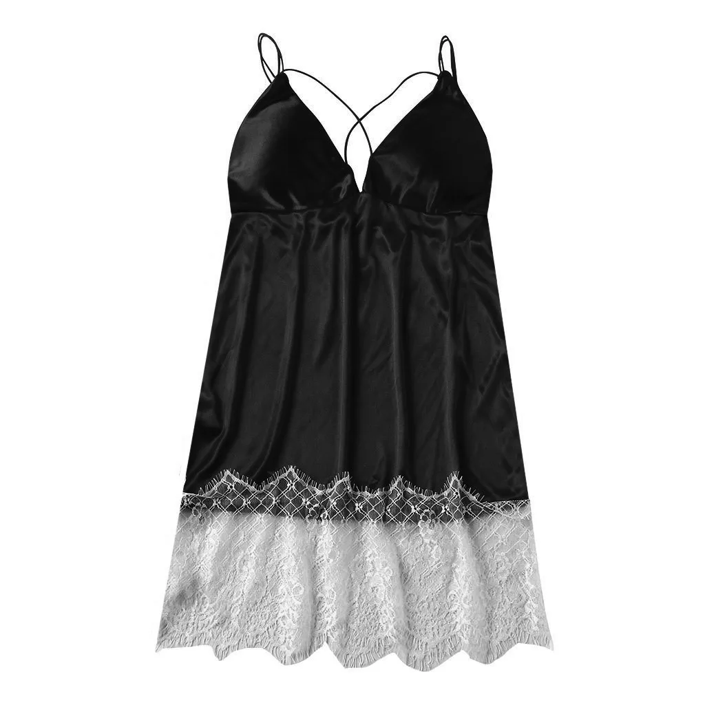 Новинка женская ночная рубашка кружевное v образный вырез открытая спина платье