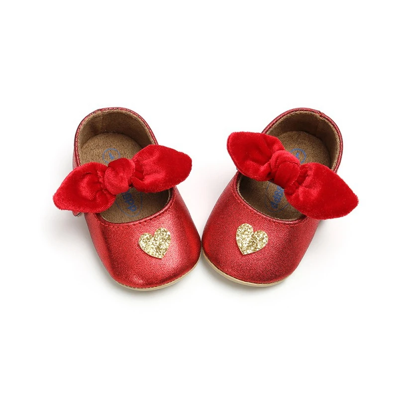 

Toddler Newborn First Walkers Baby Shoes For Girl Kids Heart-shaped Pattern Anti-Slip Shoes With Bowknot Casual Sneakers