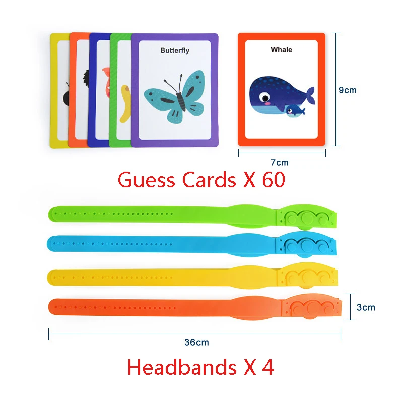 Kids English Learning Animal Educational Cognitive Card Toys 4 Headbands And 60 Cards Parent-child Interactive Let's Guess Game | Игрушки