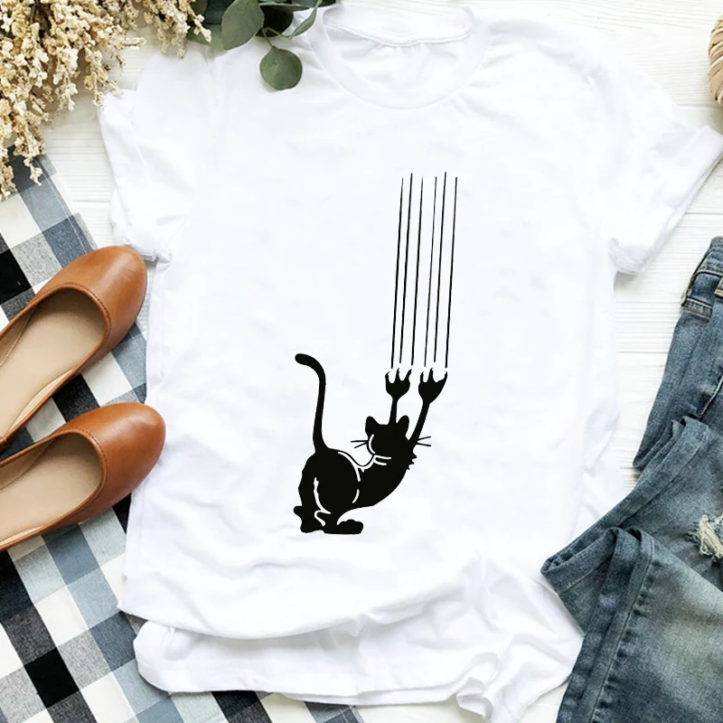 Женская футболка в стиле 90 х с принтом кошачьей лапы|Футболки| |