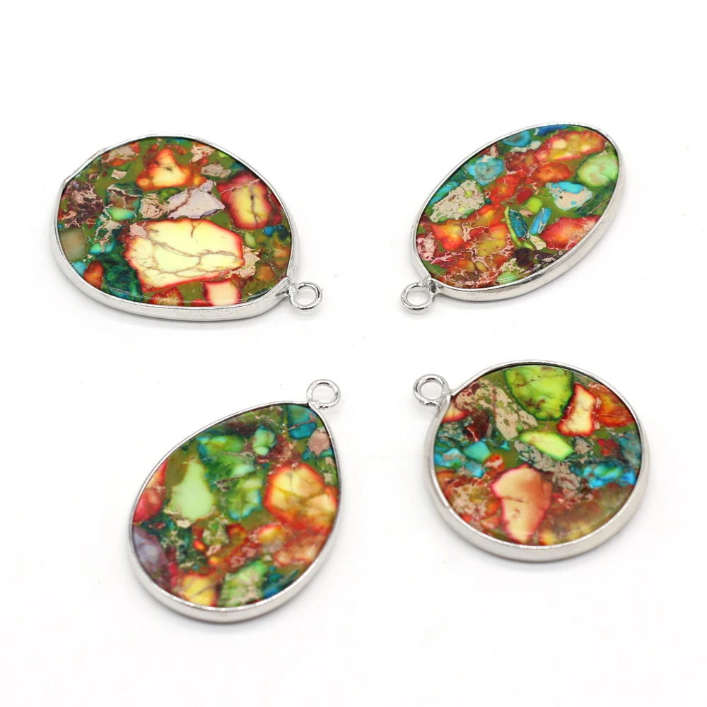 

2021 New 100% AAA Natural Emperor Stone Silver-plated Pendant Oval Round Charms for Jewelry Making DIY Necklace Accessories 1pc