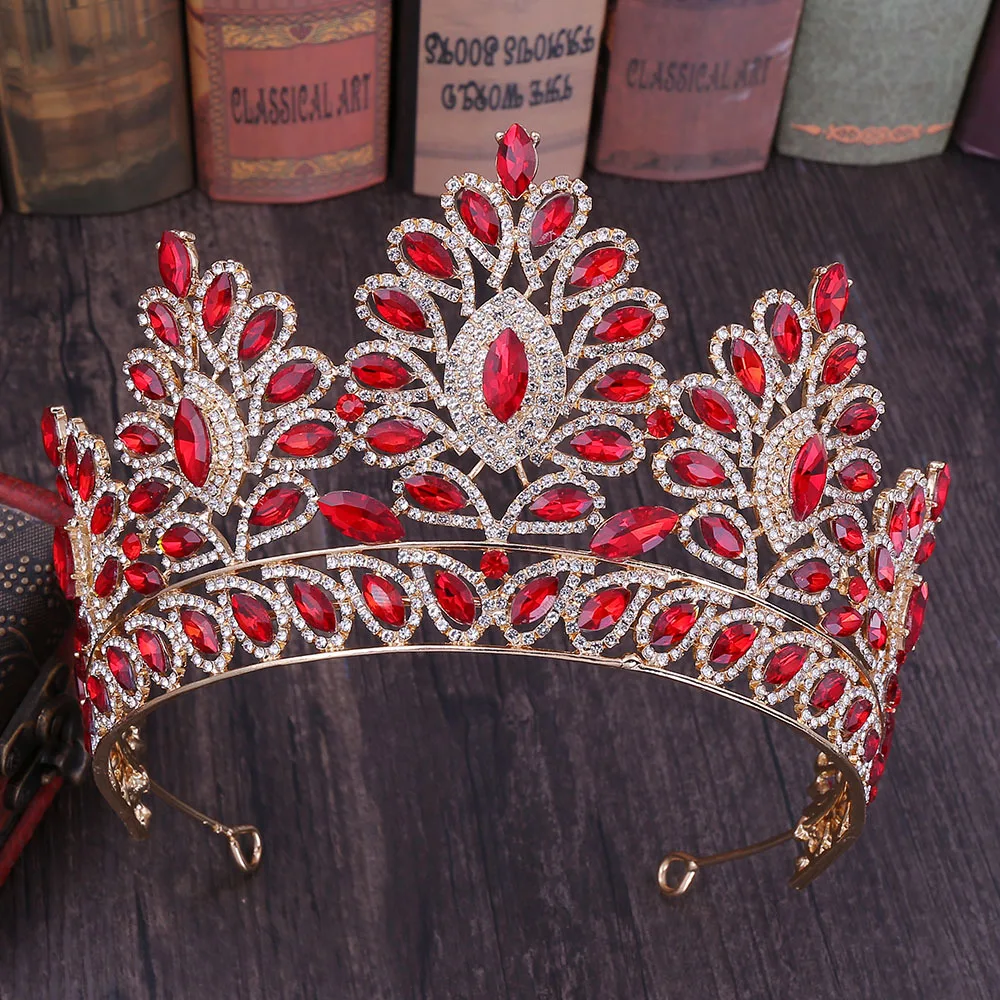 

MYFEIVO 7 Colors Baroque Rhinestone Bridal Big Crown Wedding Tiaras Hair Jewelry Accessories HQ0941