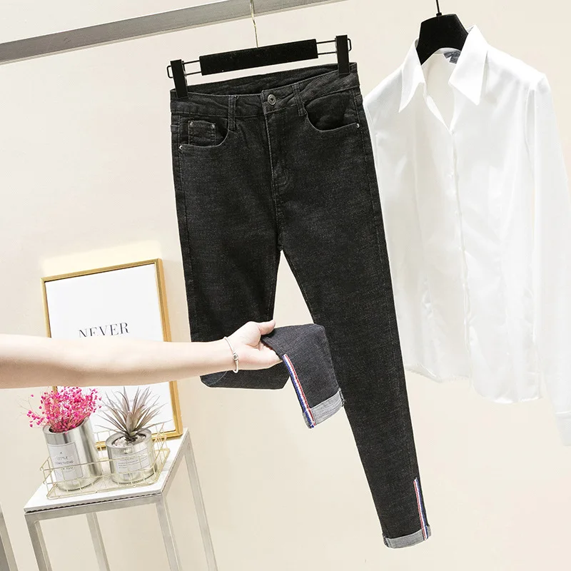 Plus Size 4XL Jeans Women Spring And Autumn 2022 New Korean Thin Black Pants Ankle Length Fat Mm High-waisted Denim Trousers