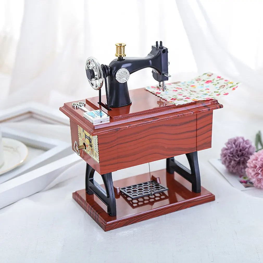 

Antique Sewing Machine Elegant Music Box Retro Wood-Like Music Box Decoration Chinese Valentine'S Day Gift