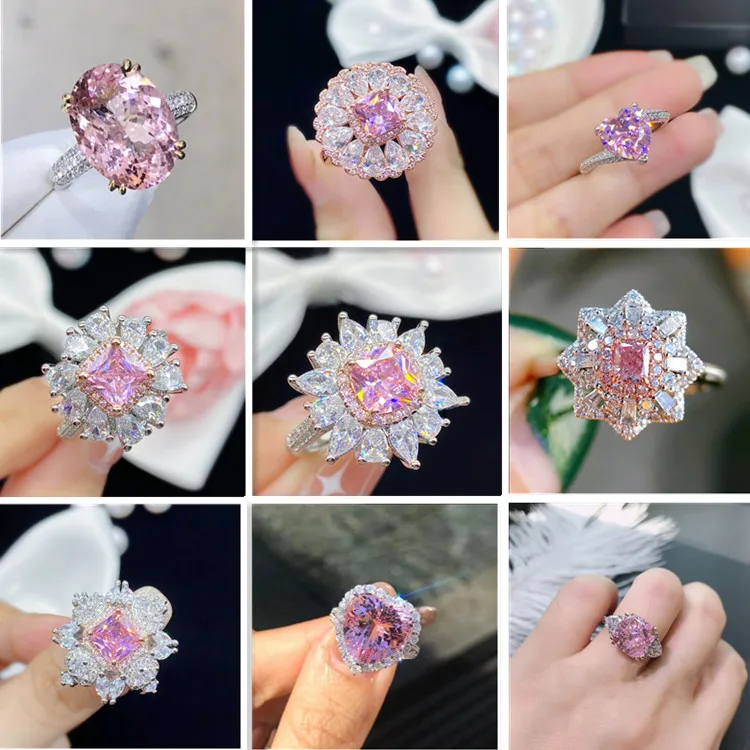 Женское кольцо серебряного цвета с розовым фианитом и кристаллами | Украшения