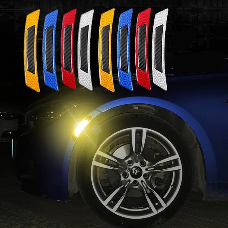 

2 Pcs Car Stickers Luminous Warning 5D Carbon Fiber Reflective Auto Styling Personalise Waterproof Strip Accessories 4 Colors