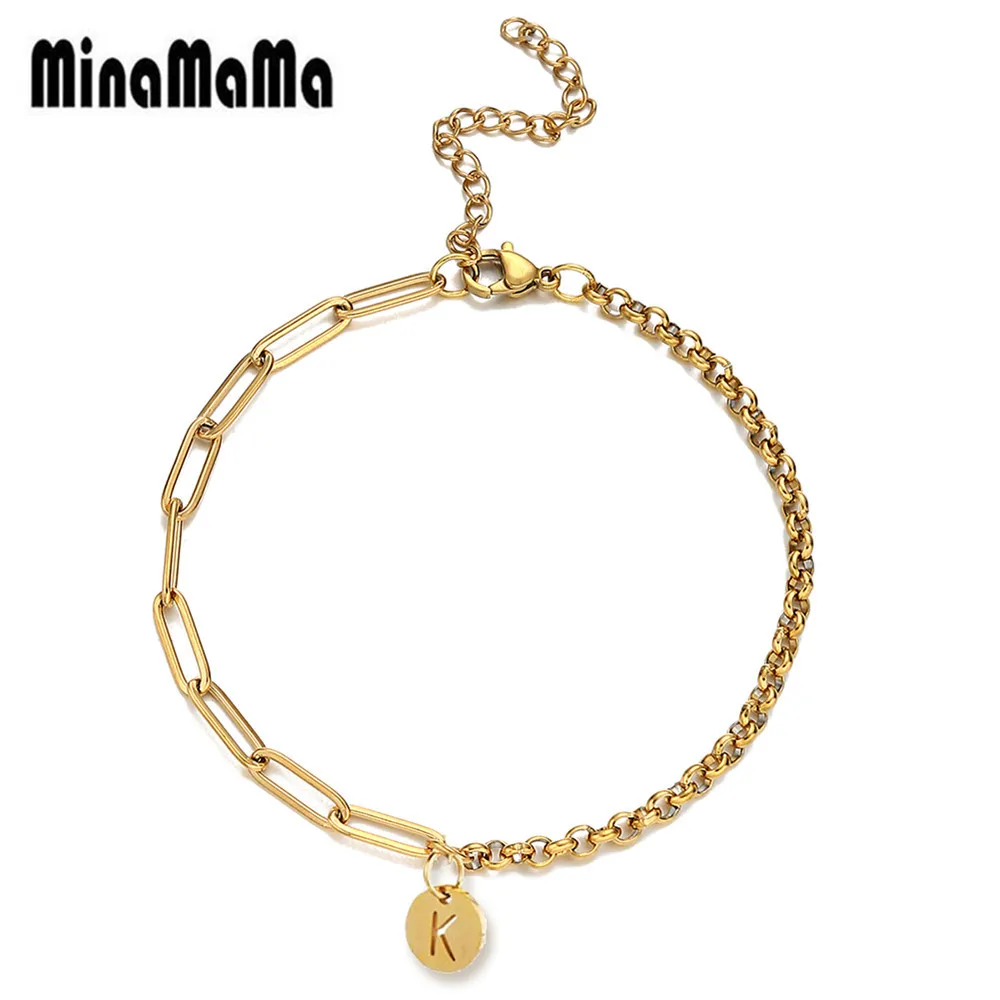 

Asymmetry Stainless Steel Link Chain A-Z Initial Letter Bracelet for Women Alphabet Charm Name Bracelet Jewelry