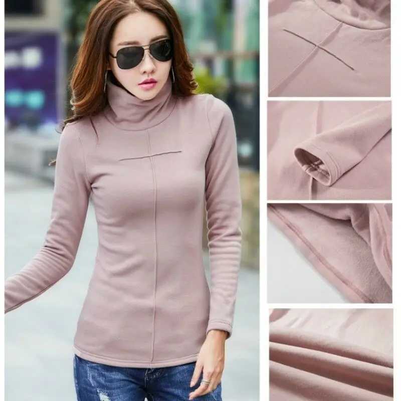 

Women Thermal Pullover Turtleneck Slim Fitted Stretch T Shirt Top Casual