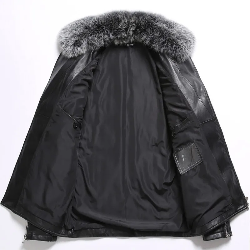 

Fox Luxury Fur Mens Collar Sheepskin Down Coat Winter Warm Lapel Business Outerwear 2021 Casual Formal Down Jacket Plus Size